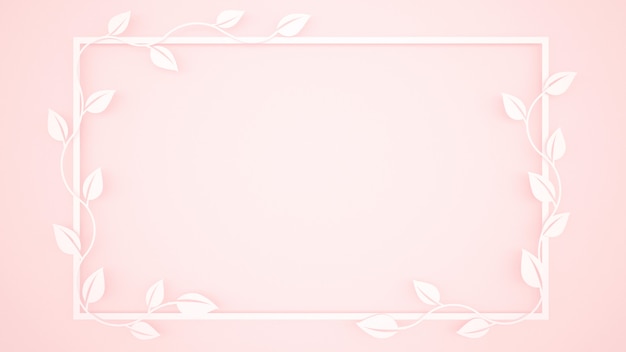 Vine Leaves and white frame on light pink background 