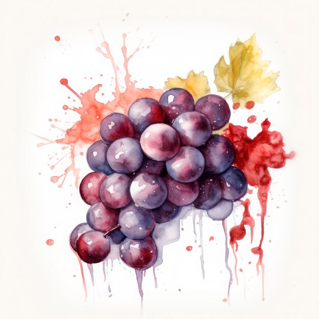 Vine painted in watercolor For wine or grape juice label