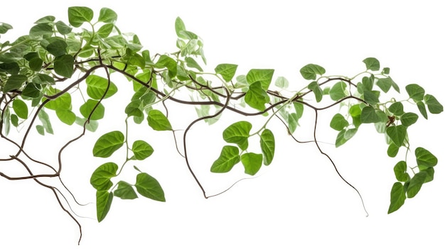 A vine with green leaves and a white background