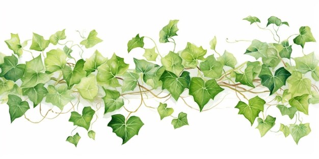 A vine with green leaves and white background.
