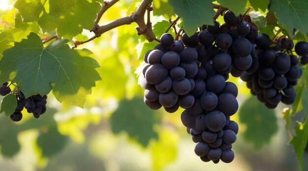 Виноградник красоты Черный спелый виноград, висящий в саду, наполненный богатством