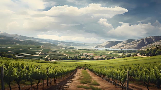 a vineyard in Rioja with rolling hills and green grape patches