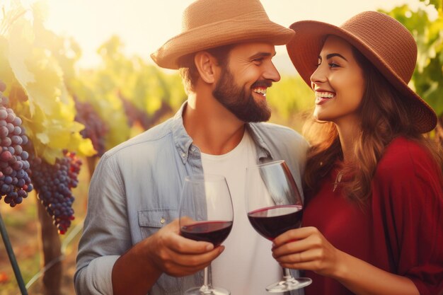 Vineyard Romance Couple's Happy Grape Harvest Celebration