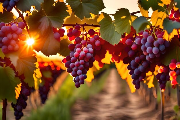 A vineyard with grapes in the sun