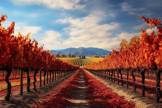 Photo a vineyard with a view of mountains and a cloudy sky