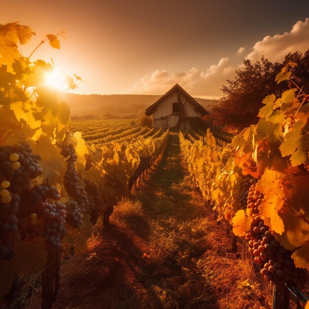 Vineyards at sunset in autumn
