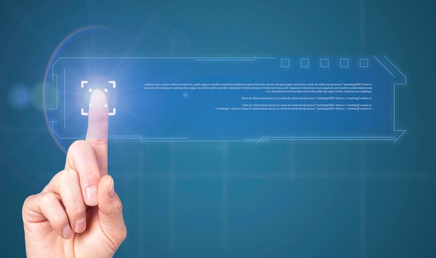 Vinger aanraken digitaal scherm drukken op knop informatie kiezen