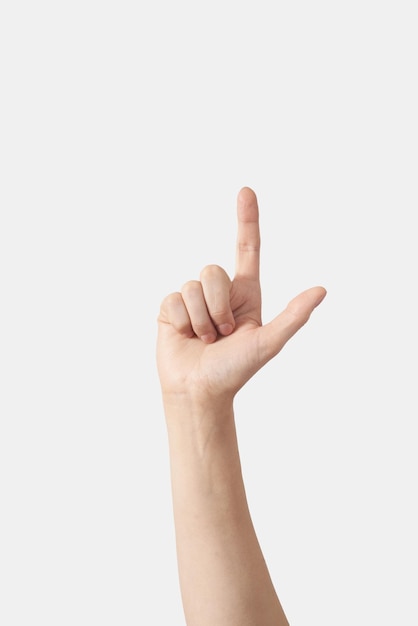 Foto vinger alfabet vrouwelijke hand binnenpalm
