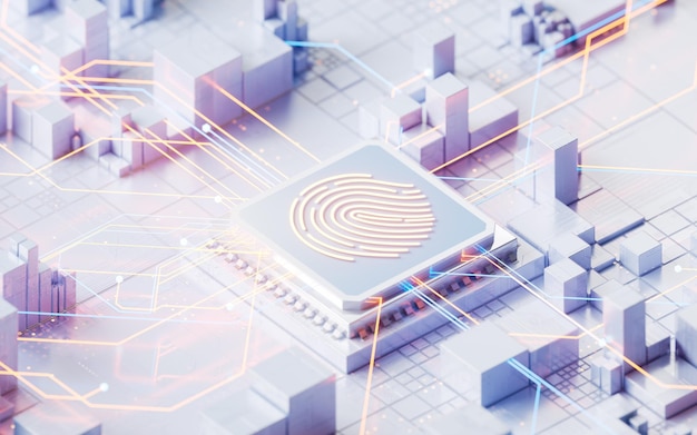 Vingerafdrukken en technologische achtergrond 3D-weergave 3D-illustratie