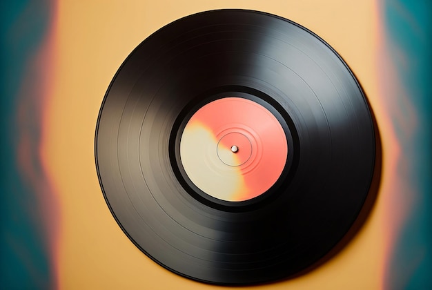 Vinil record on wooden dark background flat lay