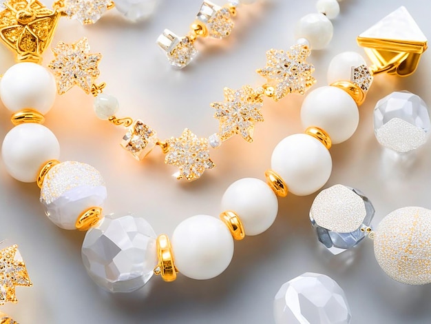 Винтажное ожерелье с двумя нитями Зимние снежно-белые непрозрачные бусины Золотые тоновые расстояния Молочные стеклянные бусины