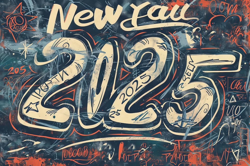 Premium Photo Vintage 2025 drawing tattoo sketch Hand Drawn Numbers
