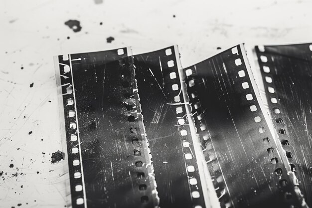 Quadro di film vintage da 35mm con imperfezioni visibili su sfondo bianco