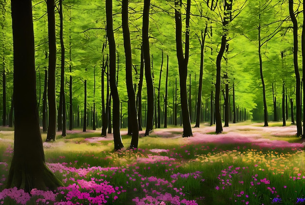 Photo vintage 3d forest deciduous flowered with shadows