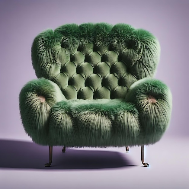 Vintage 70s Elegance Luxurious Green Furry Chair