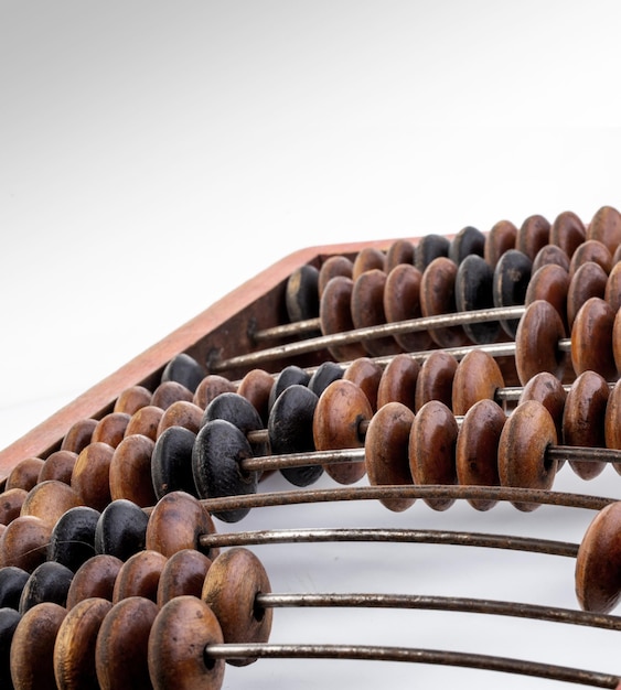 Vintage abacus close up  isolated on white