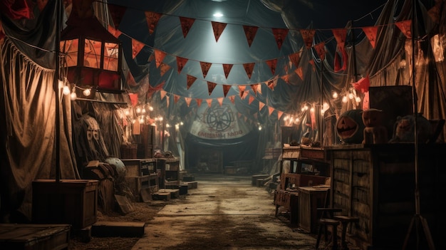 Vintage abandoned carnival with spooky look Halloween concept for creepy carnival organizers Circusthemed party
