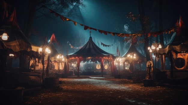 Vintage abandoned carnival with spooky look Halloween concept for creepy carnival organizers Circusthemed party