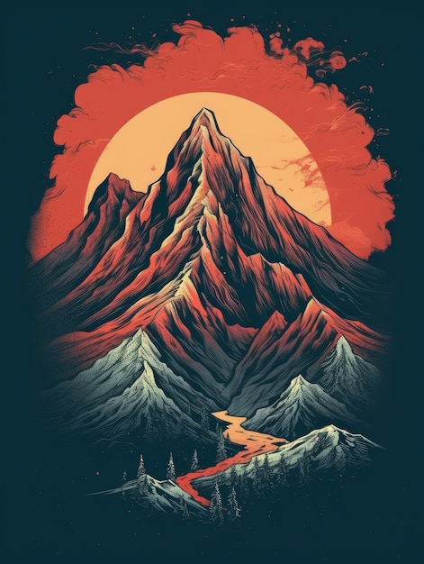 Vintage afbeelding ontwerp van bergen Print voor T-shirts Generatieve AI