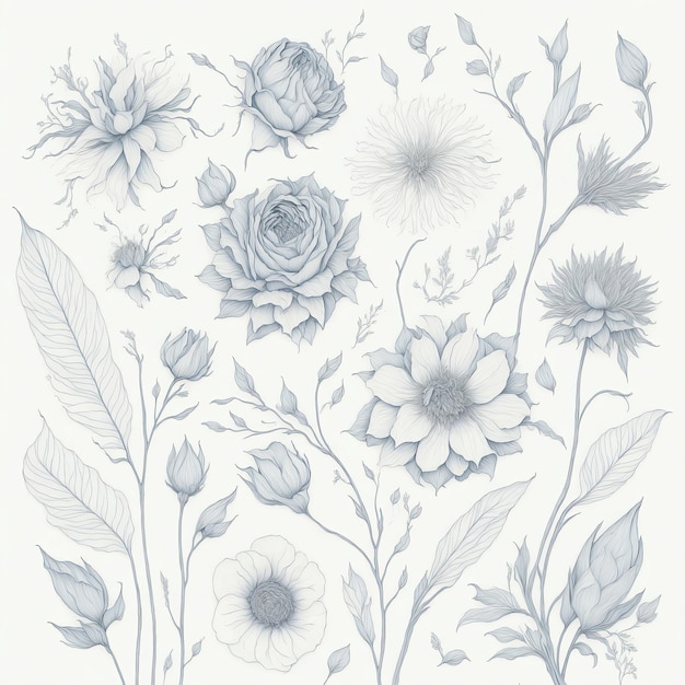Vintage air flowers pencil sketch ephemera paper design