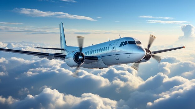 写真 雲の上を飛ぶヴィンテージ飛行機