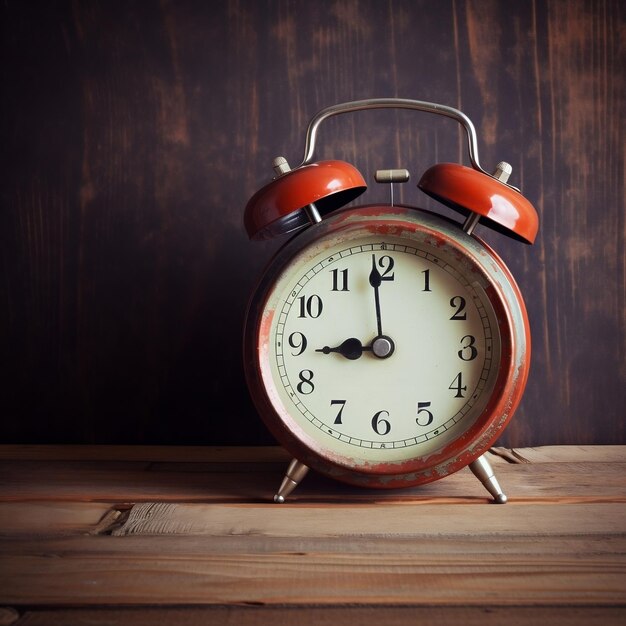 Vintage Alarm Clock on Wooden Table Generative AI