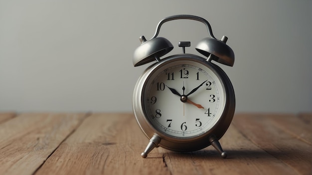 Vintage alarm clock on wooden table