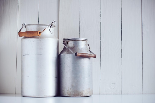 Photo vintage aluminum milk cans