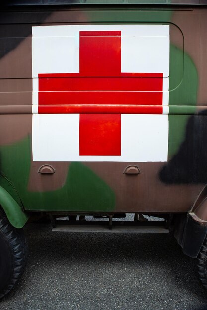 Vintage ambulance on a battlefield