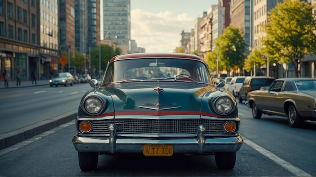 Vintage american car on the street in a big city