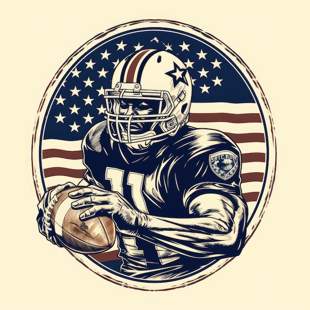 Photo vintage american football tshirt dark blue and beige graphic design