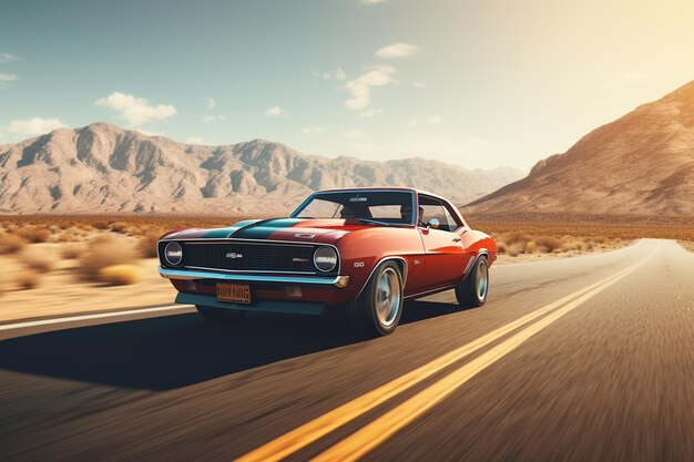 Photo vintage american muscle car cruising along the generative ai