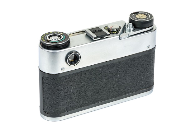 Vintage analog camera on white background