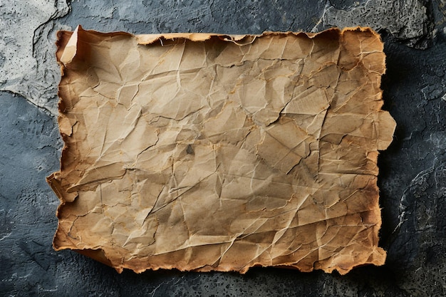 Vintage and antique art concept with detailed closeup studio shot of aged dusty and stained paper sheet used as a background