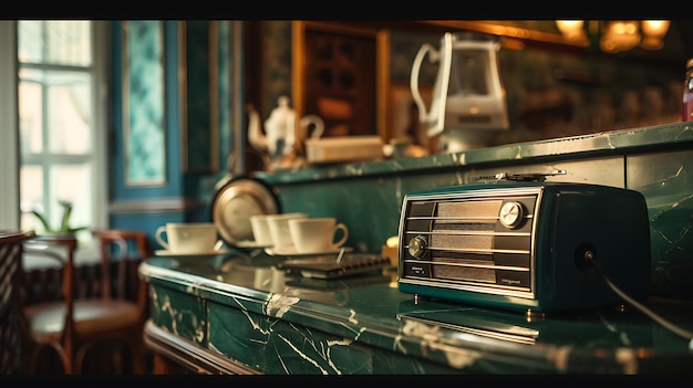 Foto un apparecchio d'epoca si siede su un tavolo con altri oggetti