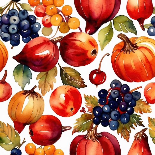 Vintage aquarel illustratie van een overvloedige oogst met verse gezonde fruit en groenten