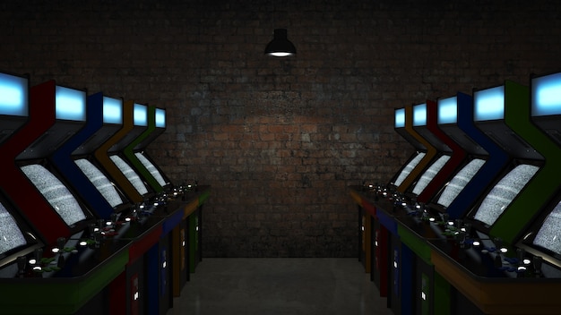 vintage arcade game machine 3D rendering