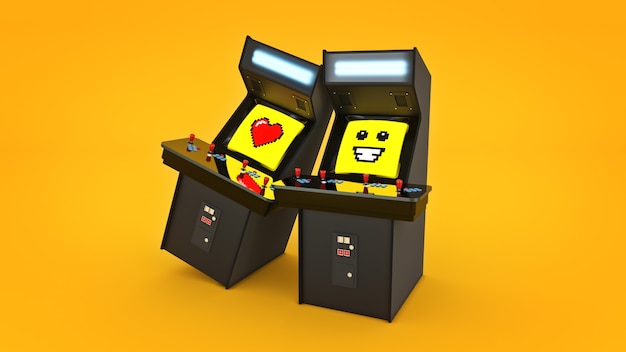 винтажный аркадный игровой автомат концепция любовь 3D рендеринг
