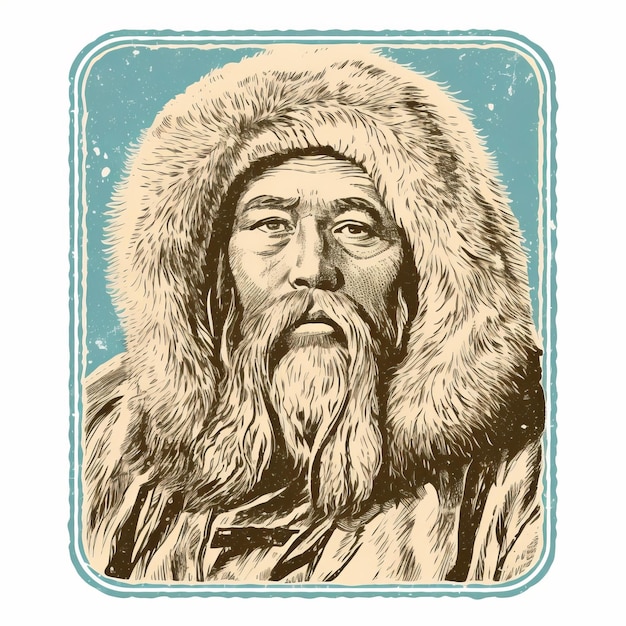 Photo vintage arctic portrait serene faces of a furclad himalayan art enthusiast