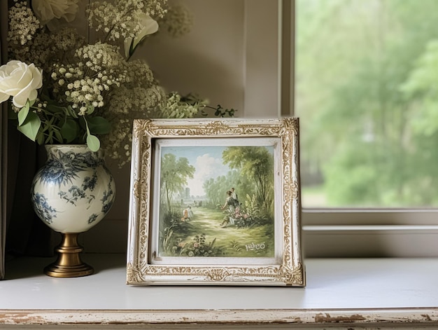 Vintage art frame in the elegant interior wall and home decor