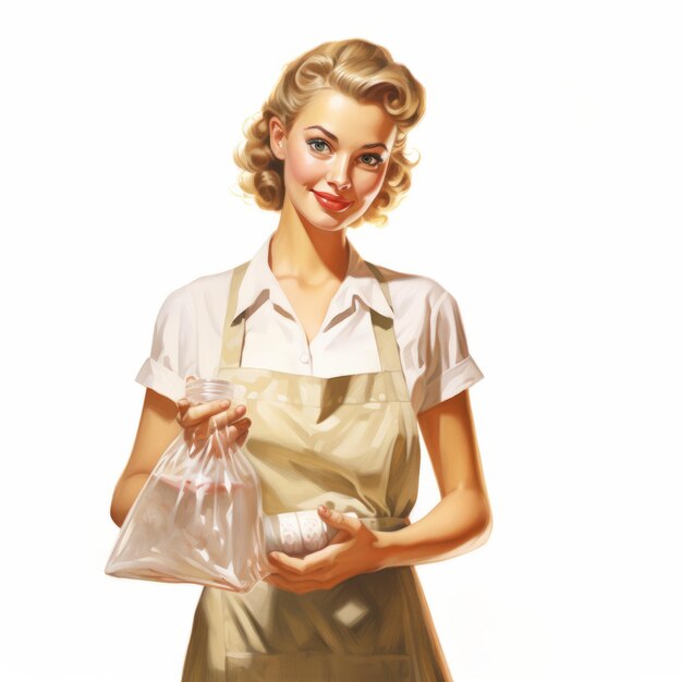 Photo vintage artwork of sarah with sugar bag on white background