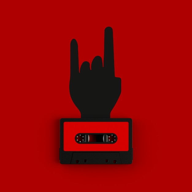 vintage audio tape cassette with rock hand sign