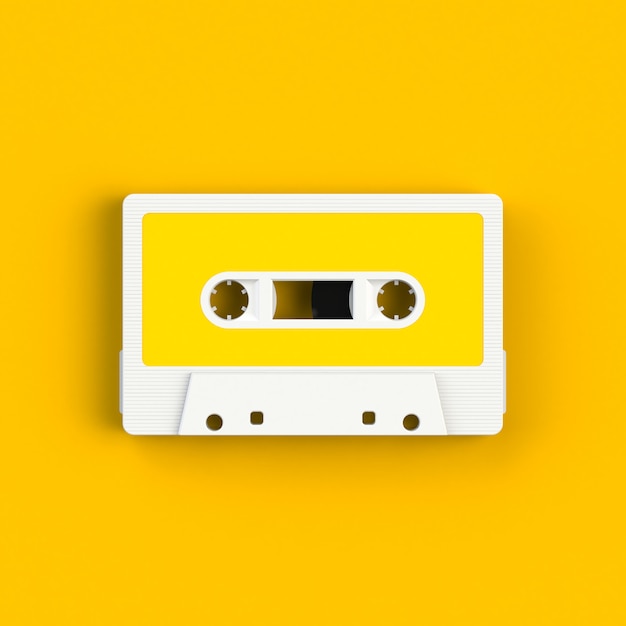 vintage audio tape cassette on yellow