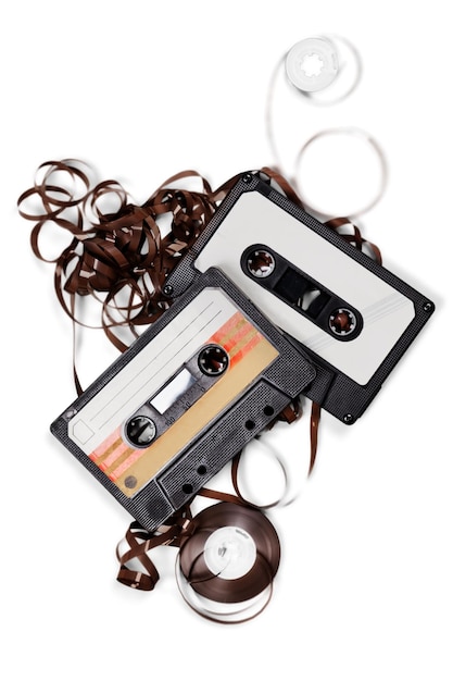 Photo vintage audio tapes isolated on white