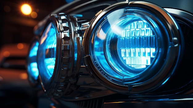 Vintage auto met neonlicht 3d render