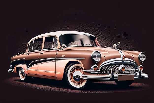 Vintage auto op een donkere achtergrond Zijaanzicht Vector illustratie generatieve ai