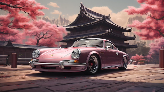 vintage auto op een Japanse scène