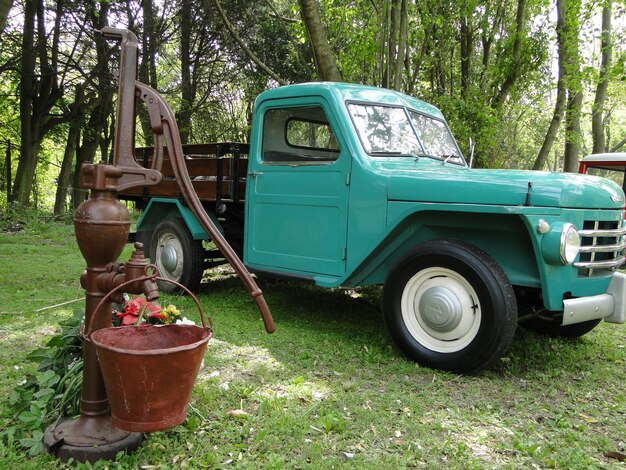 Foto vintage auto op het grasveld