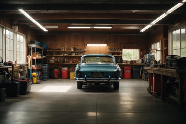 Vintage auto's geparkeerd in de garage.