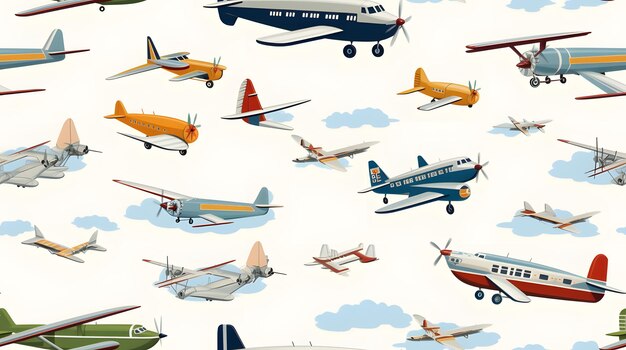 vintage aviation planes pattern with a white background